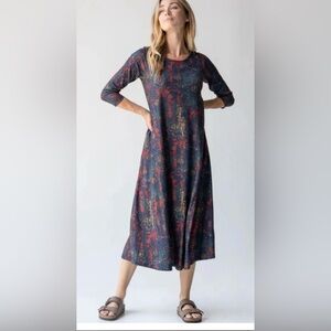 NATURAL LIFE Navy and Red Floral Long Sleeve Dress